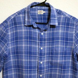 Faherty Shirt Mens Large Linen Long Sleeve Button Blue White Plaid